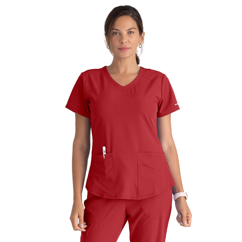 Women's V-Neck Top - SK101 - True Red