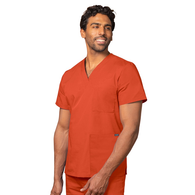 Unisex 3-Pocket V-Neck Top - 601 - Mandarin Orange