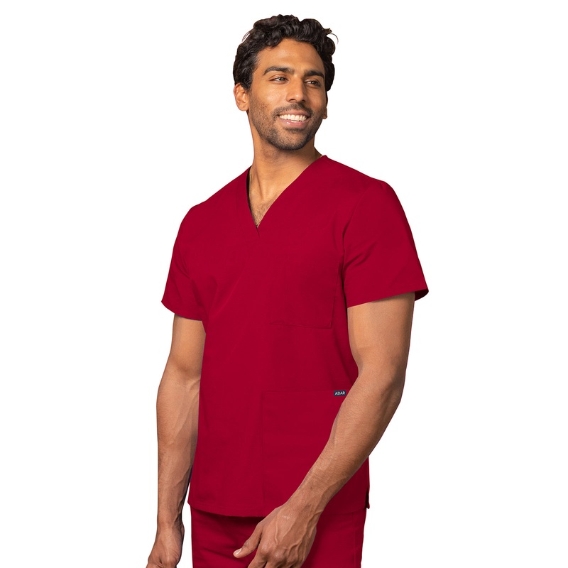 Unisex 3-Pocket V-Neck Top - 601 - Red