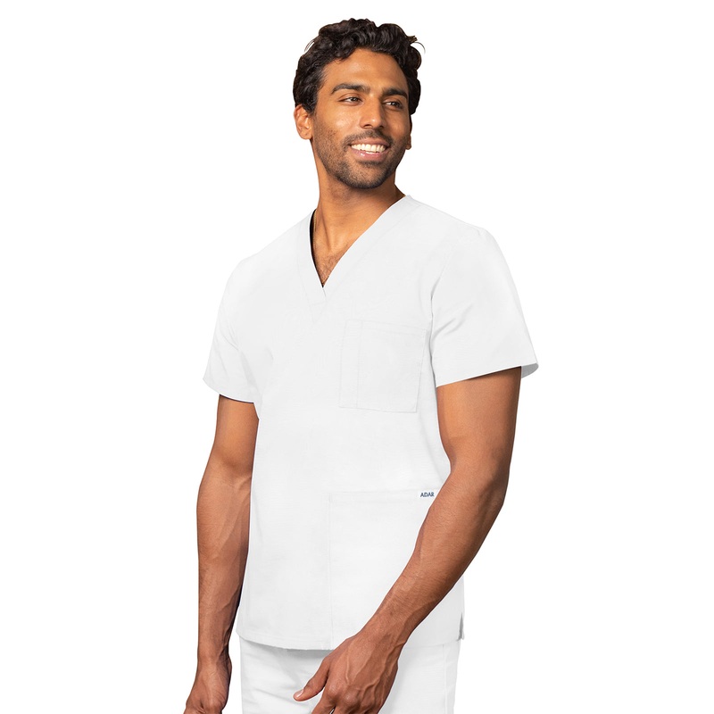 Unisex 3-Pocket V-Neck Top - 601 - White
