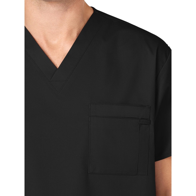 Unisex Double-Pocket V-Neck Top - 100 - Black