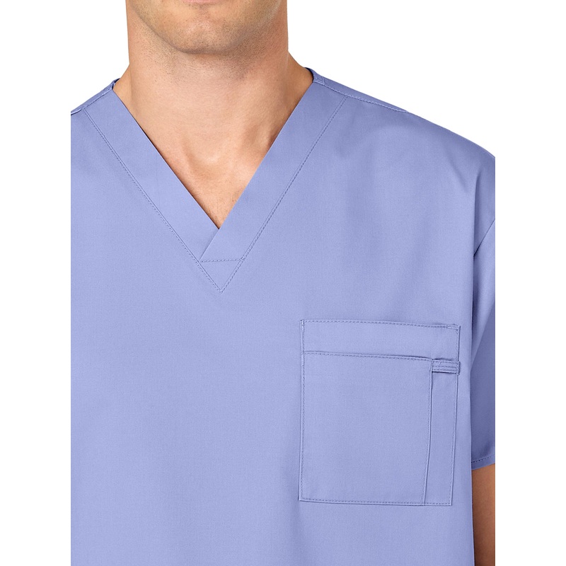 Unisex Double-Pocket V-Neck Top - 100 - Ceil Blue