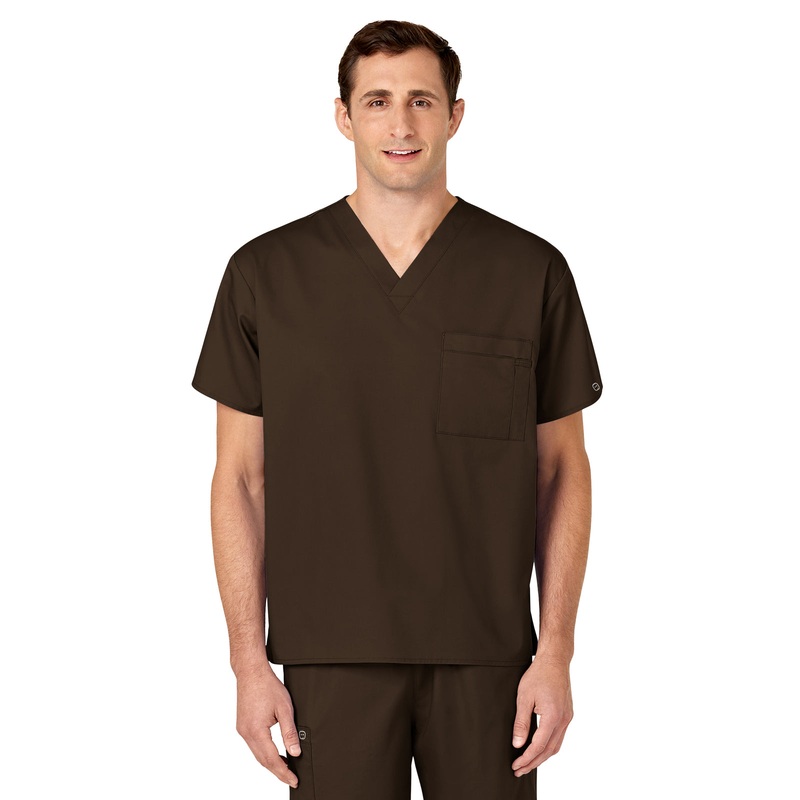 Unisex Double-Pocket V-Neck Top - 100 - Chocolate