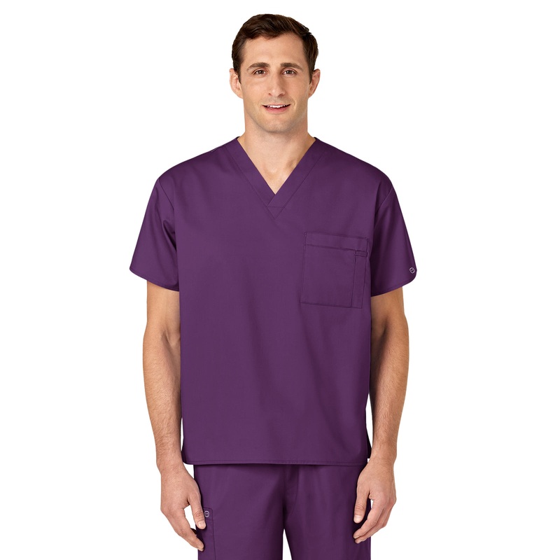 Unisex Double-Pocket V-Neck Top - 100 - Eggplant