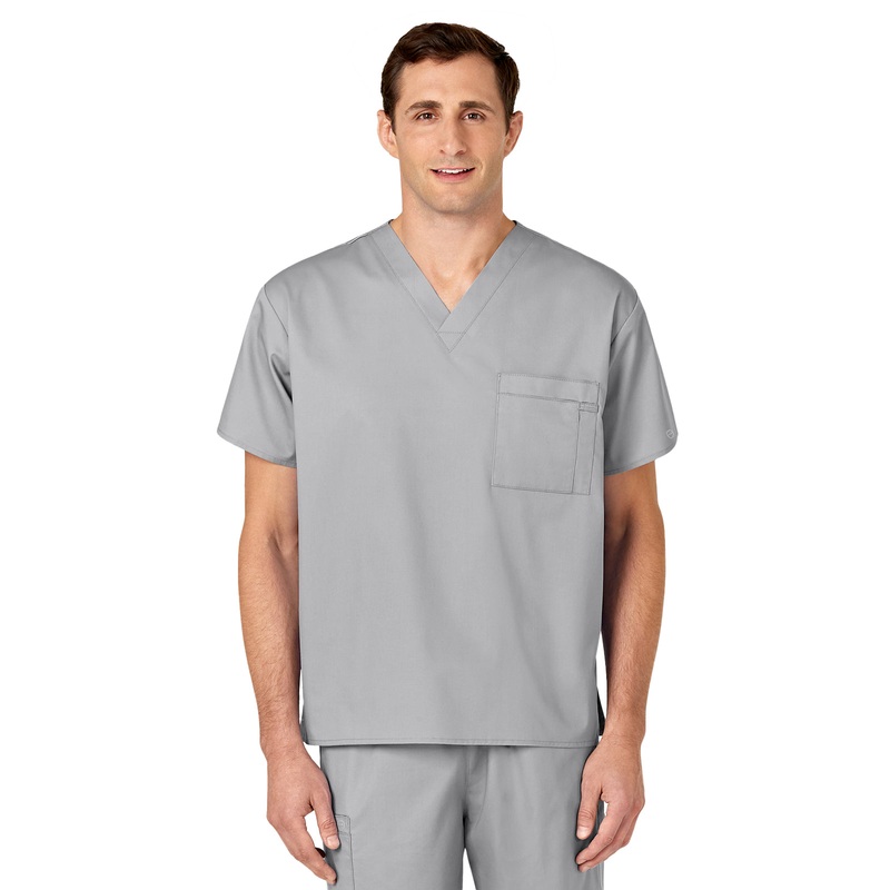 Unisex Double-Pocket V-Neck Top - 100 - Grey