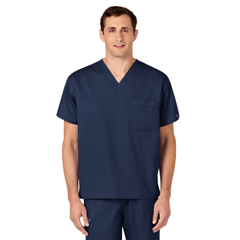 Unisex Double-Pocket V-Neck Top - 100 - Navy