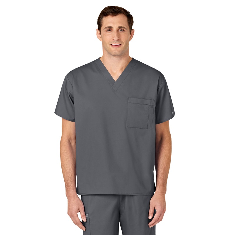 Unisex Double-Pocket V-Neck Top - 100 - Pewter