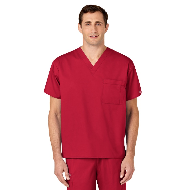 Unisex Double-Pocket V-Neck Top - 100 - Red