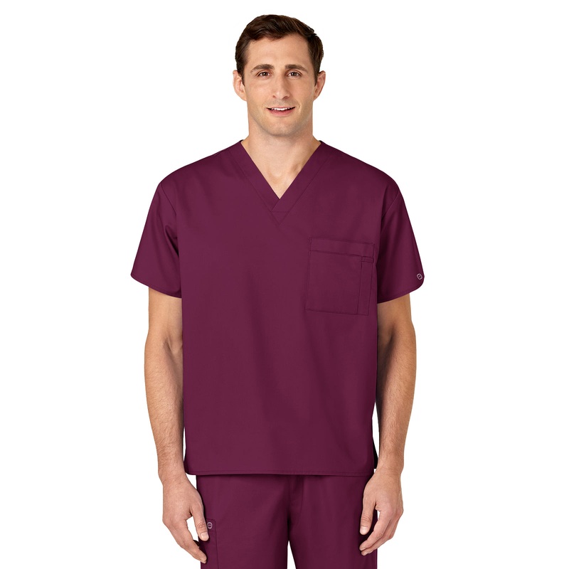 Unisex Double-Pocket V-Neck Top - 100 - Wine