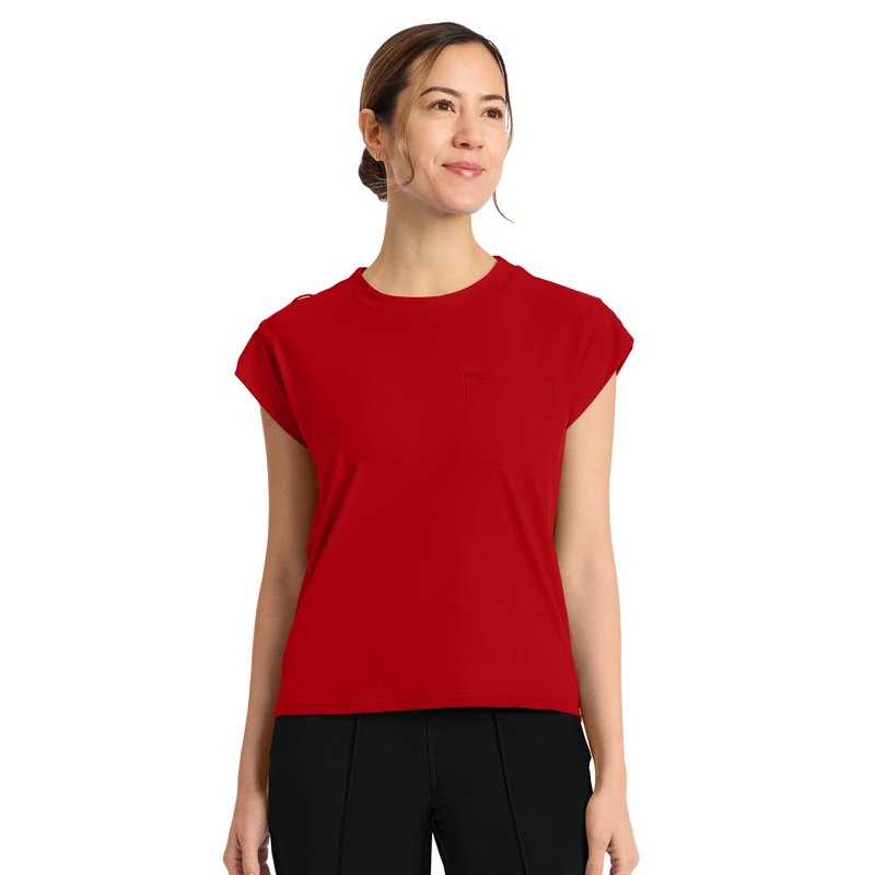 Women's 1-Pocket Crew Neck Top - CK936 - Red