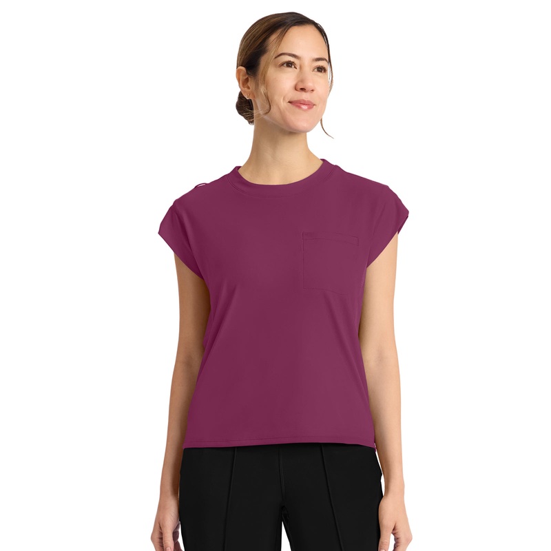 Women's 1-Pocket Crew Neck Top - CK936 - Wine