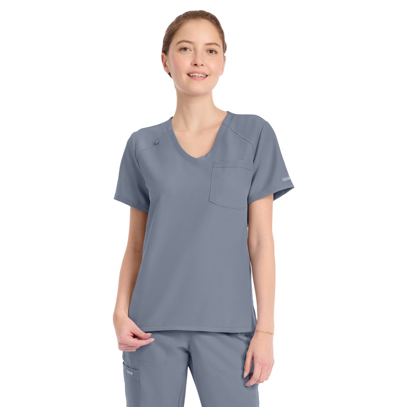 Women's 1-Pocket Tuck-In V-Neck Top - CK954A - Grey