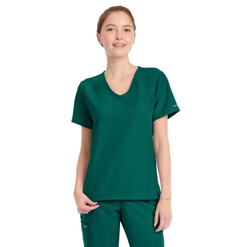 Women's 1-Pocket Tuck-In V-Neck Top - CK954A - Hunter Green