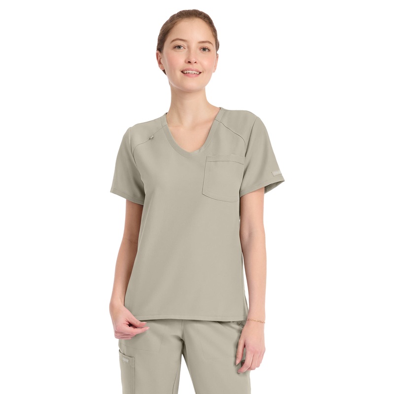 Women's 1-Pocket Tuck-In V-Neck Top - CK954A - Khaki
