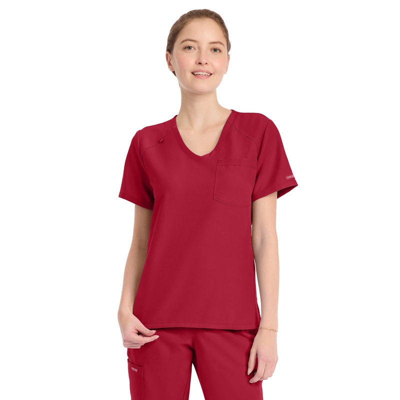 Women's 1-Pocket Tuck-In V-Neck Top - CK954A - Red