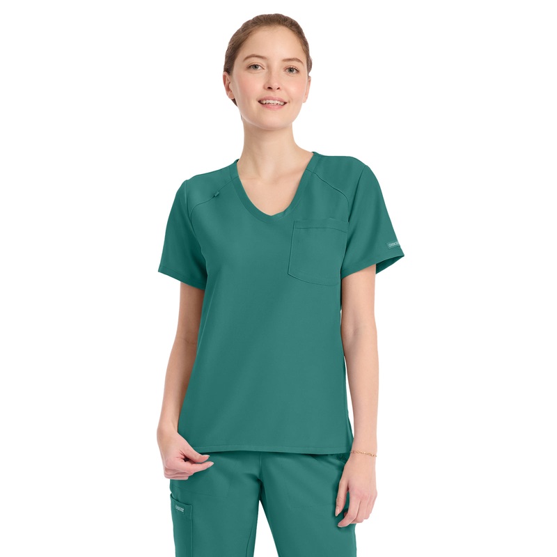 Women's 1-Pocket Tuck-In V-Neck Top - CK954A - Teal Blue