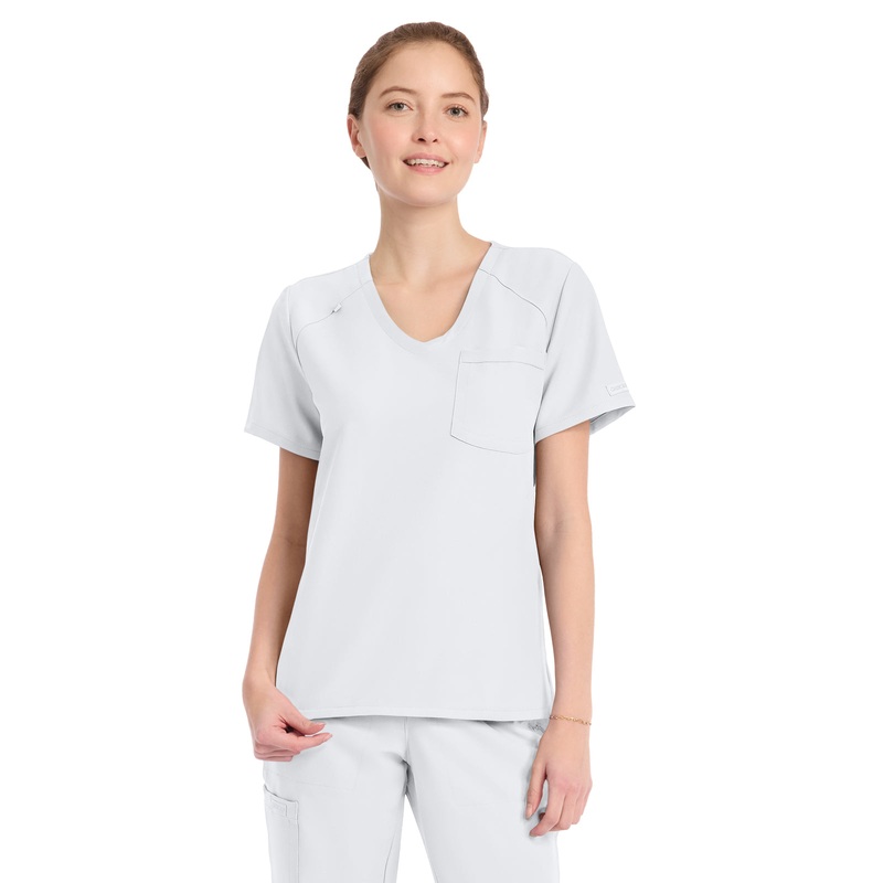 Women's 1-Pocket Tuck-In V-Neck Top - CK954A - White