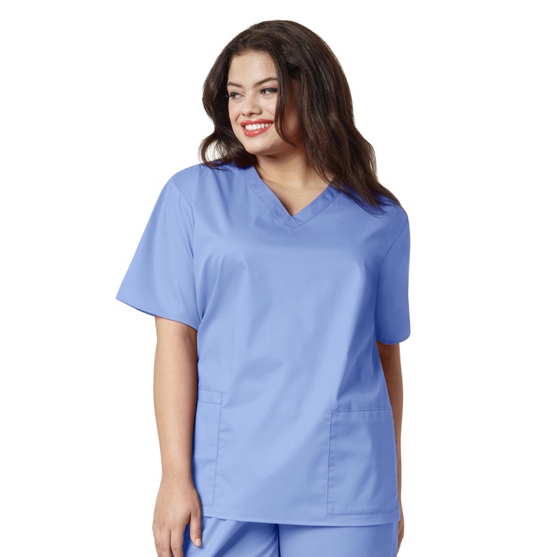 Women's Four-Pocket V-Neck Top - 101 - Ceil Blue