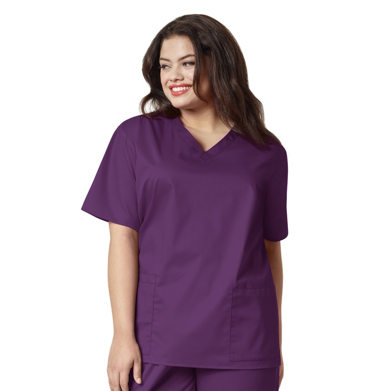 Women's Four-Pocket V-Neck Top - 101 - Eggplant