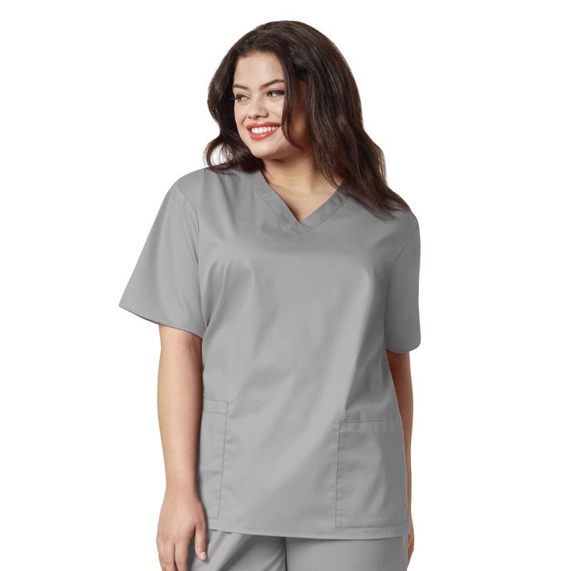 Women's Four-Pocket V-Neck Top - 101 - Grey
