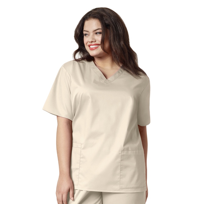 Women's Four-Pocket V-Neck Top - 101 - Khaki
