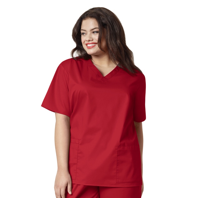 Women's Four-Pocket V-Neck Top - 101 - Red