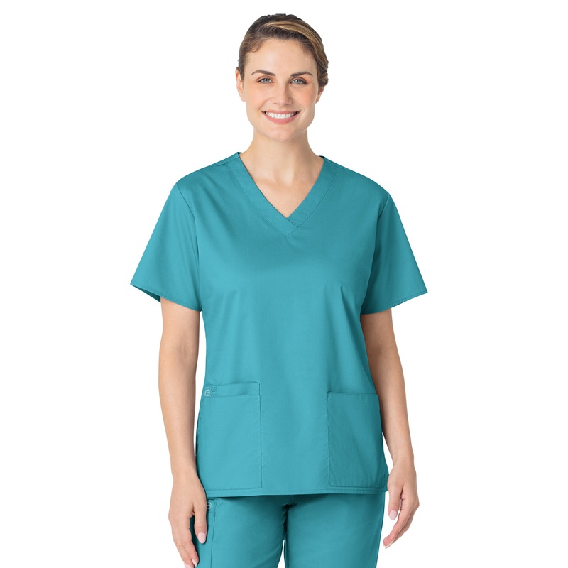 Women's Four-Pocket V-Neck Top - 101 - Teal