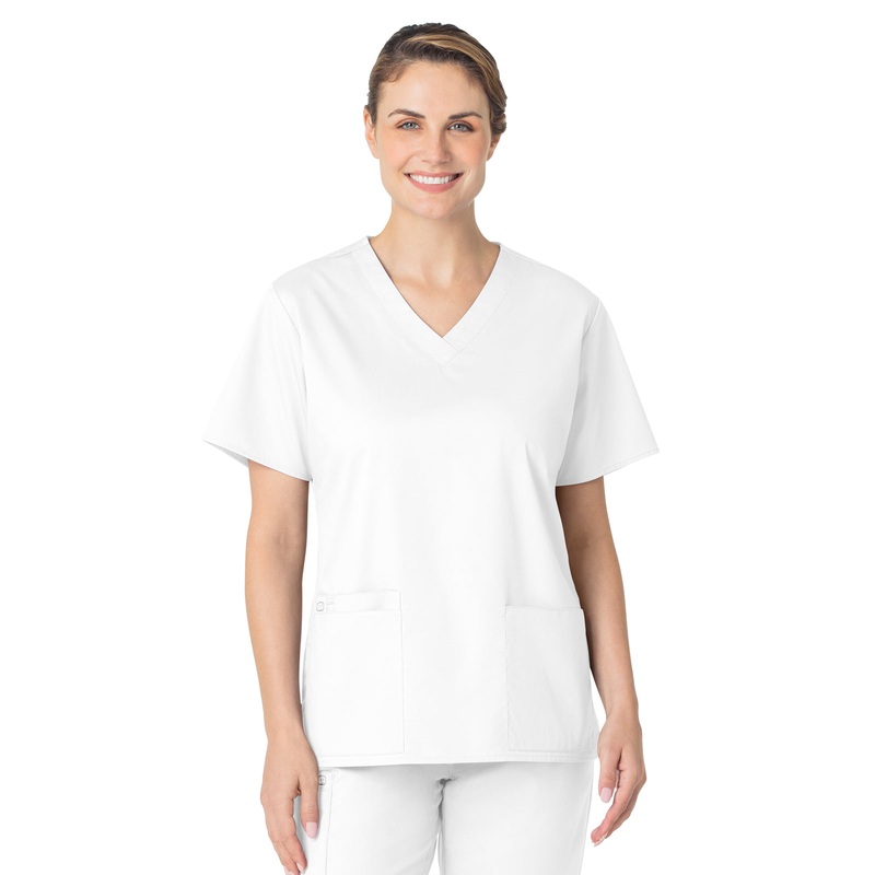 Women's Four-Pocket V-Neck Top - 101 - White