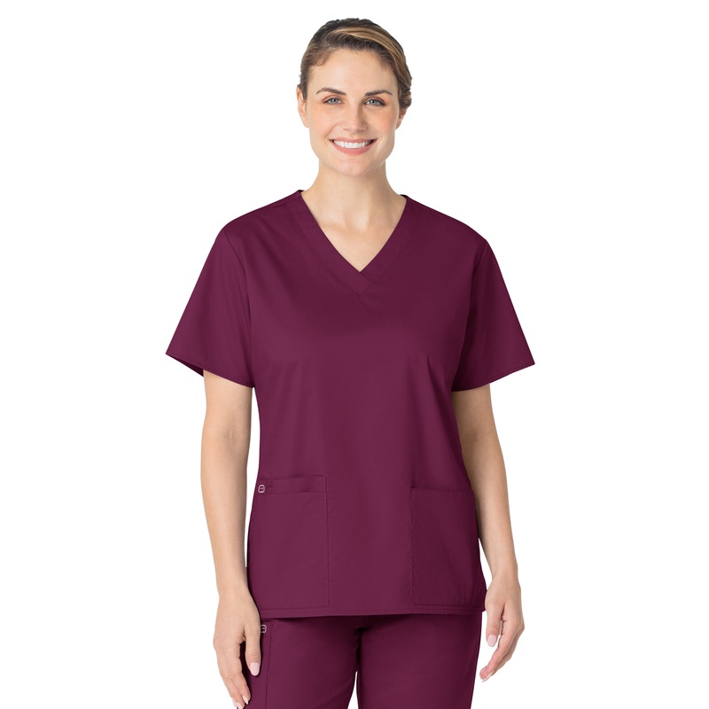 Women's Four-Pocket V-Neck Top - 101 - Wine