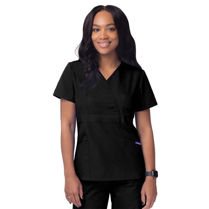 Women's Mock Wrap Top - S8302 - Black