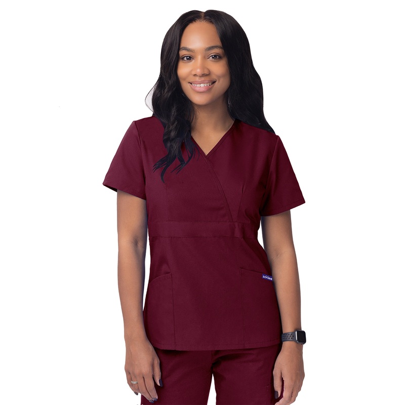 Women's Mock Wrap Top - S8302 - Burgundy
