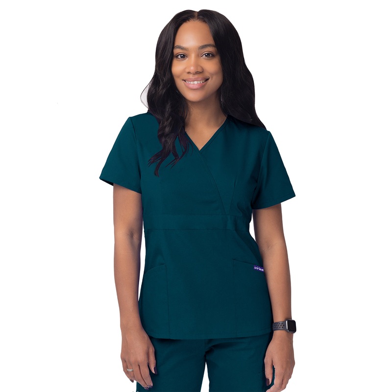 Women's Mock Wrap Top - S8302 - Caribbean Blue