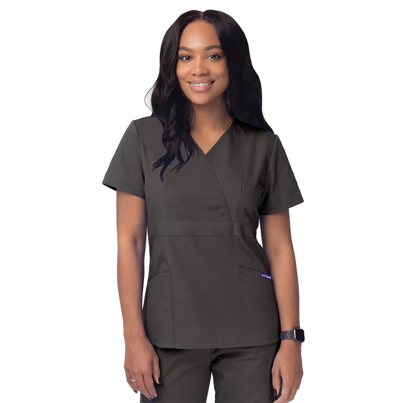 Women's Mock Wrap Top - S8302 - Charcoal