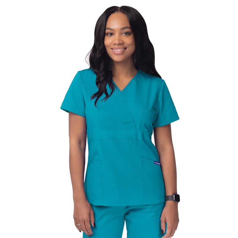Women's Mock Wrap Top - S8302 - Teal Blue