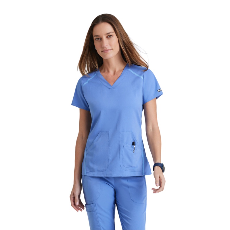 Women's V-Neck Elevate Top - 7188 - Ciel Blue