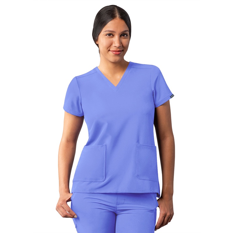 Women's Multi-Pocket V-Neck Top - A6008 - Ceil Blue