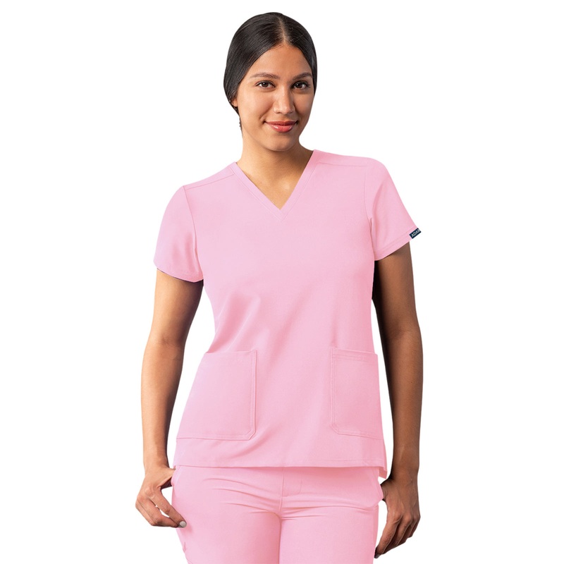 Women's Multi-Pocket V-Neck Top - A6008 - Soft Pink