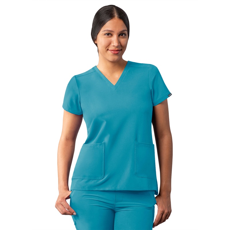 Women's Multi-Pocket V-Neck Top - A6008 - Teal Blue
