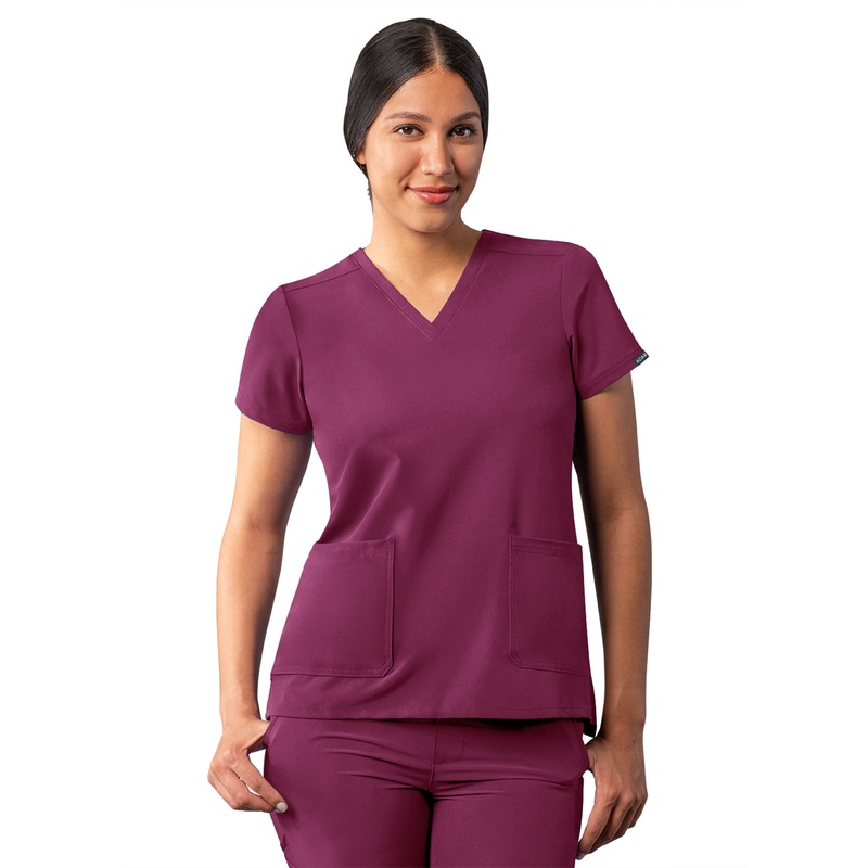 Women's Multi-Pocket V-Neck Top - A6008 - Wine
