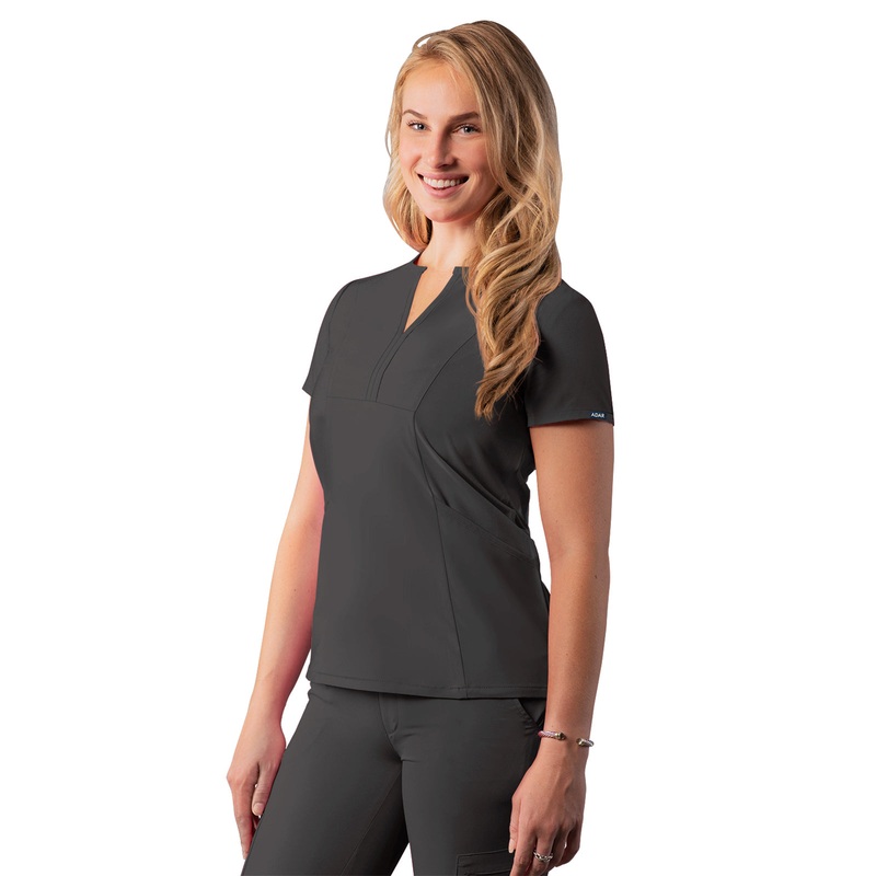 Women's Notched V-Neck Top - A6002 - Pewter