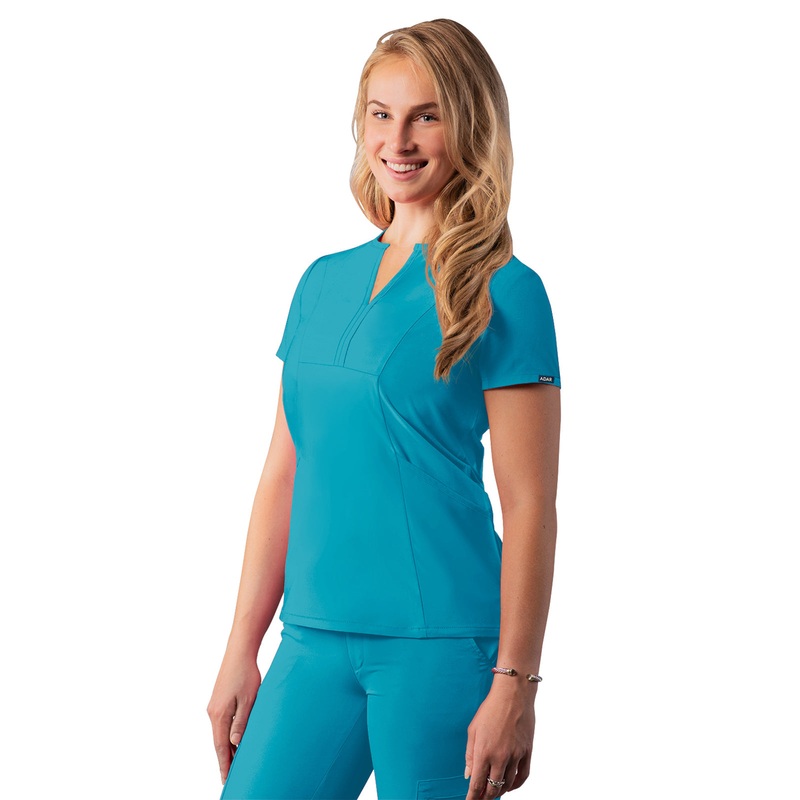 Women's Notched V-Neck Top - A6002 - Teal Blue