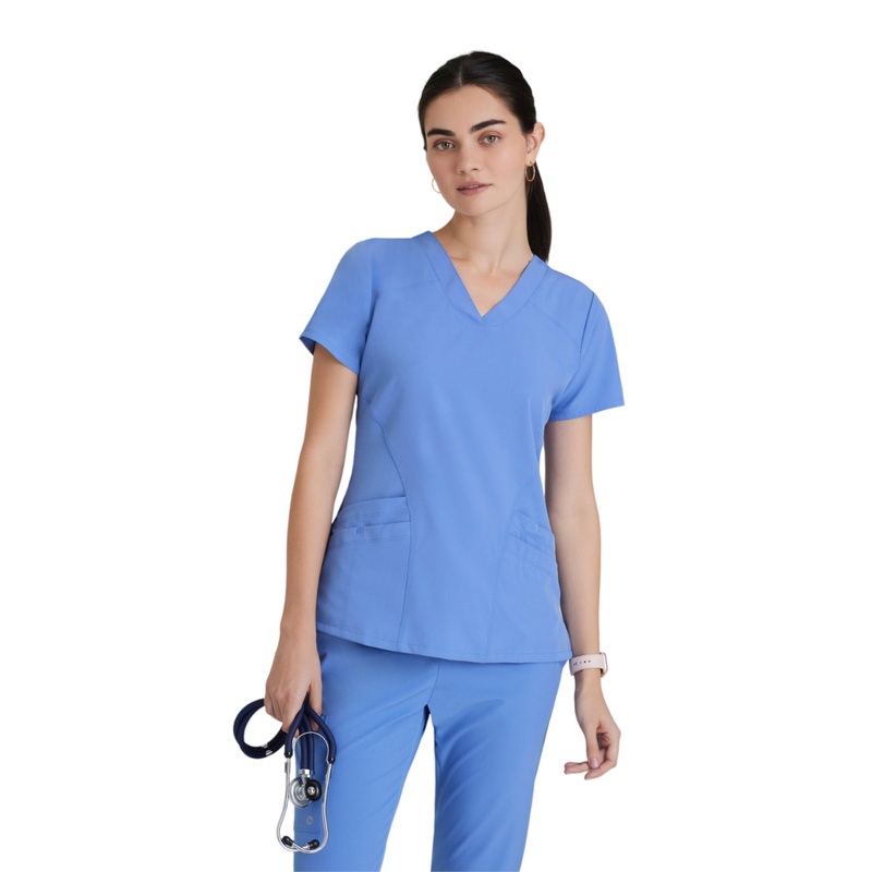 Women's V-Neck Pulse Top - 5106 - Ciel Blue