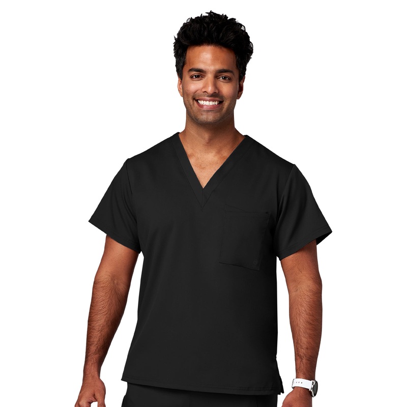 Men's 2-Pocket V-Neck Top - 15202 - Black