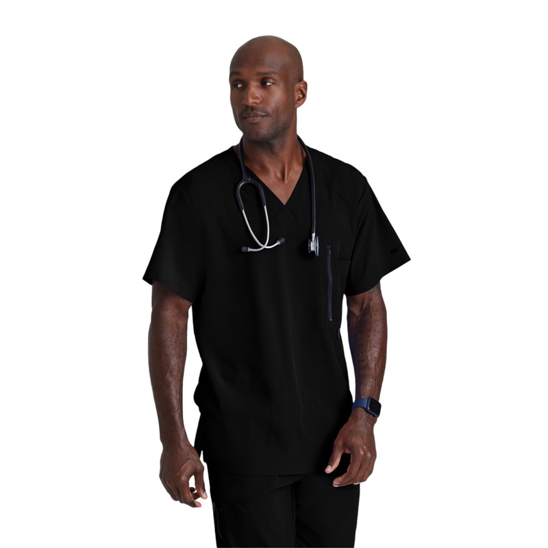 Men's V-Neck Zip Pockets Amplify Top - 0115 - Black