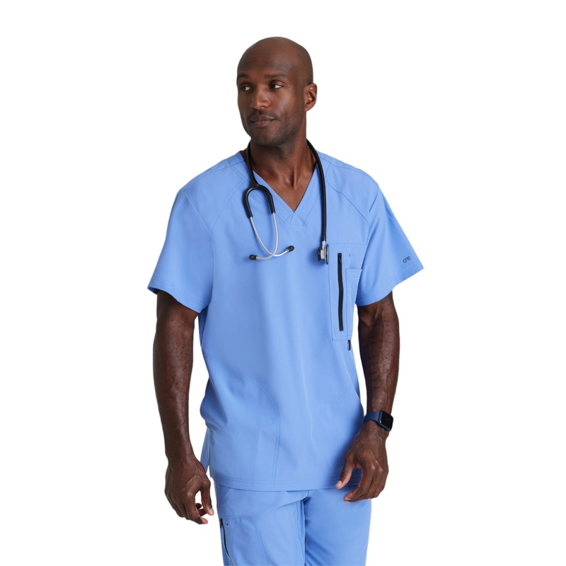 Men's V-Neck Zip Pockets Amplify Top - 0115 - Ciel Blue