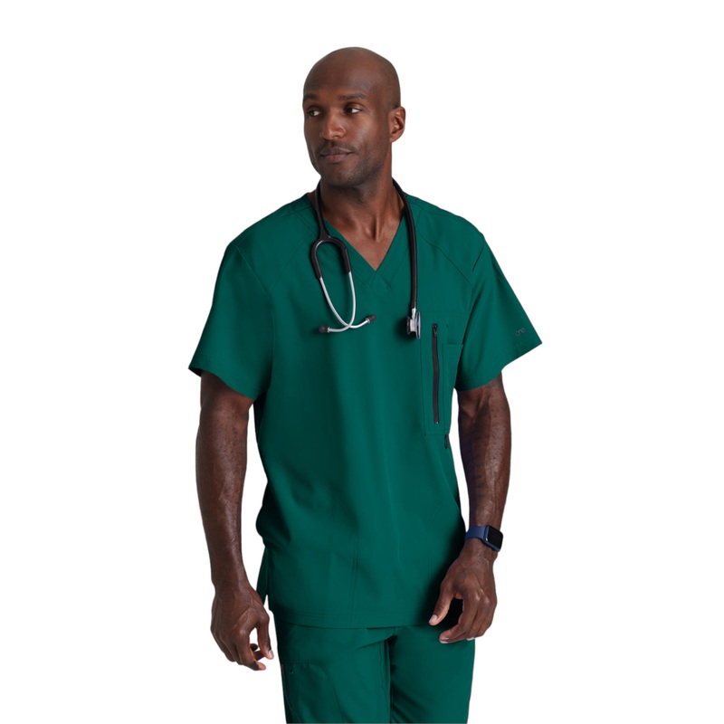 Men's V-Neck Zip Pockets Amplify Top - 0115 - Hunter Green