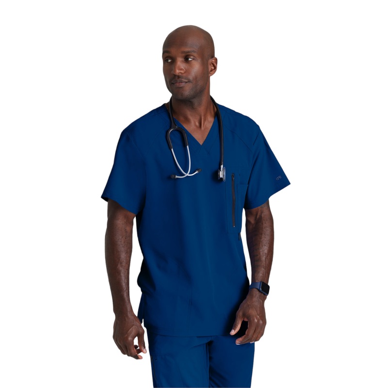 Men's V-Neck Zip Pockets Amplify Top - 0115 - Indigo (Navy)