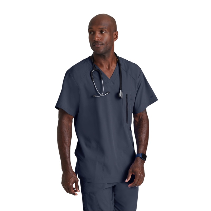 Men's V-Neck Zip Pockets Amplify Top - 0115 - Steel