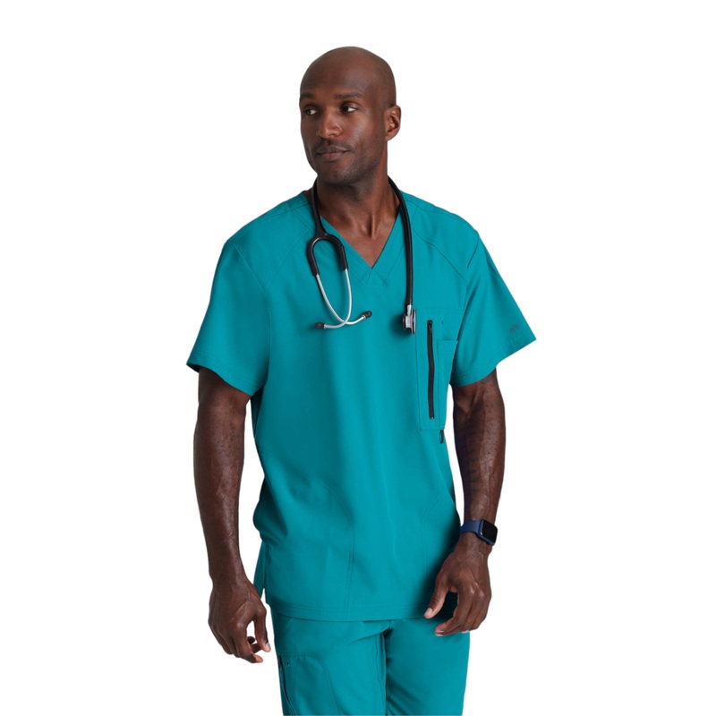 Men's V-Neck Zip Pockets Amplify Top - 0115 - Teal