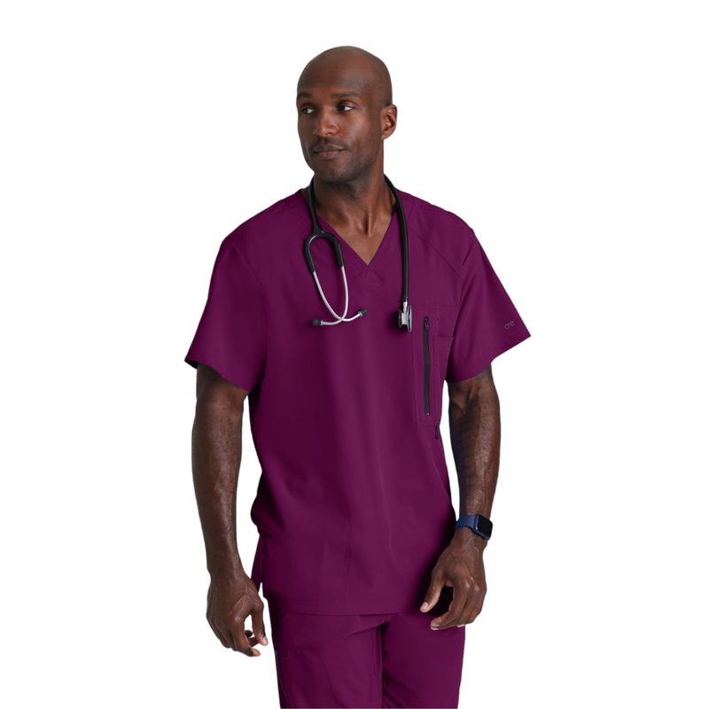 Men's V-Neck Zip Pockets Amplify Top - 0115 - Wine
